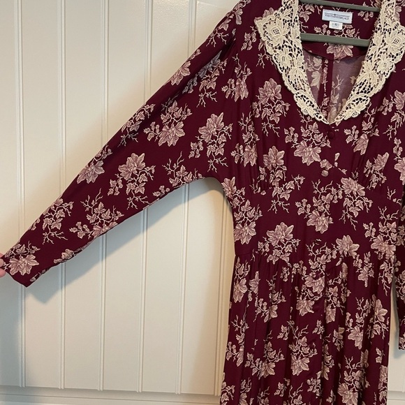 Vintage Westminster Lace burgundy floral prairie style dress size 6 - Picture 3 of 10